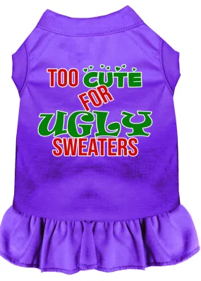 Too Cute For Ugly Sweaters Screen Print Dog Dress Purple Lg