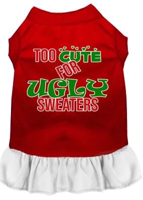 Too Cute For Ugly Sweaters Screen Print Dog Dress Red With White Xs