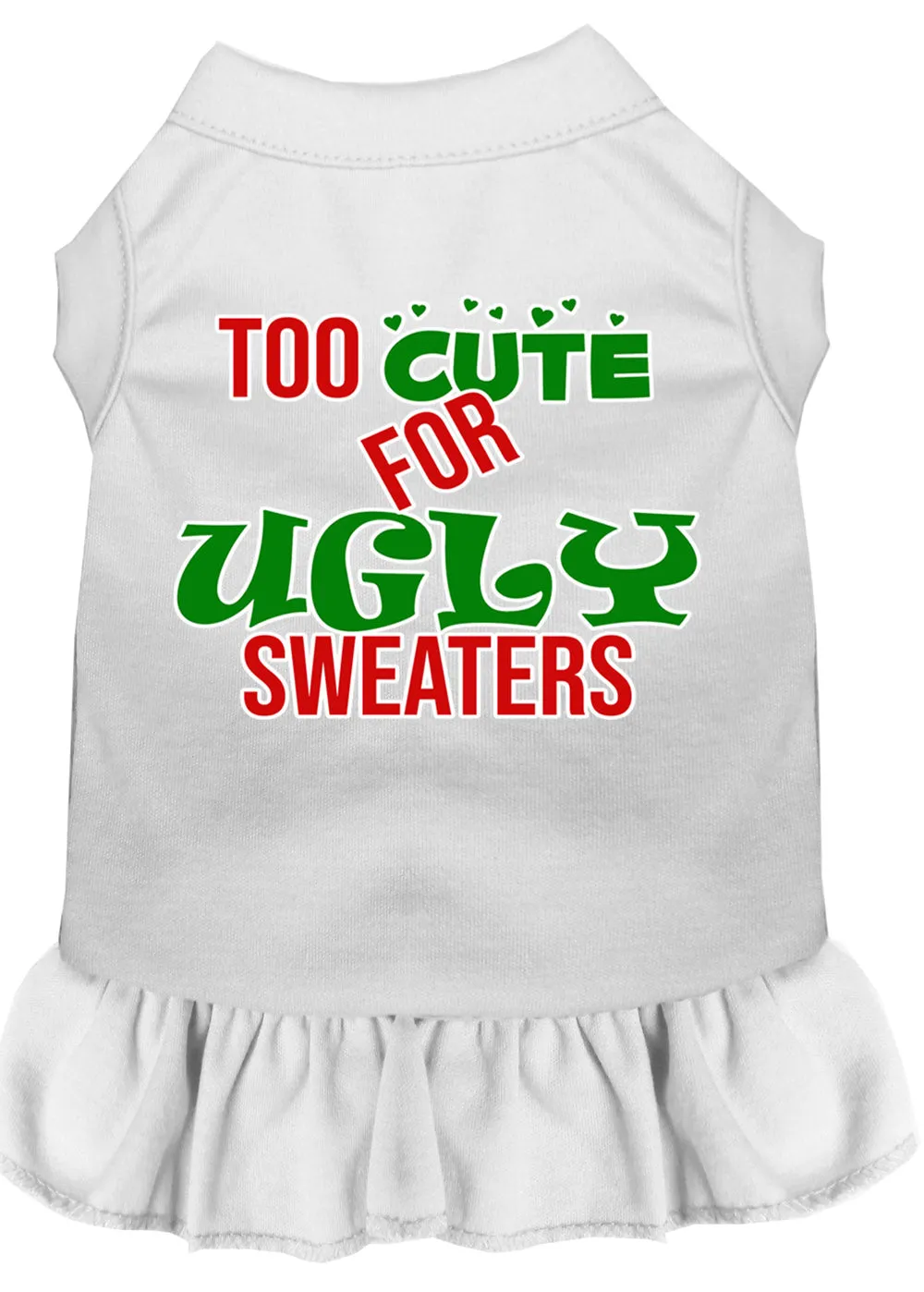 Too Cute For Ugly Sweaters Screen Print Dog Dress White Xs