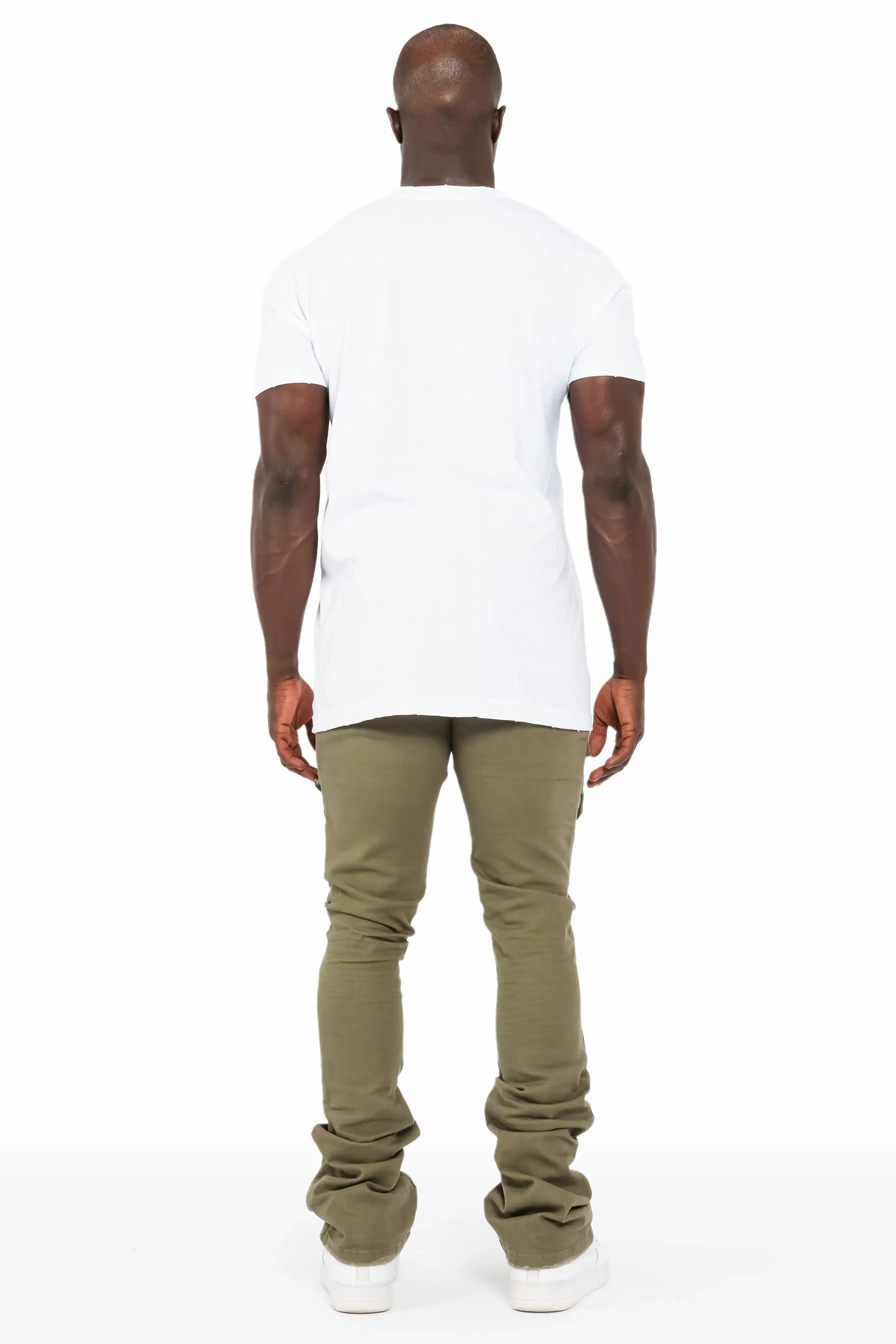 Vance Olive Stacked Flare Cargo Jean