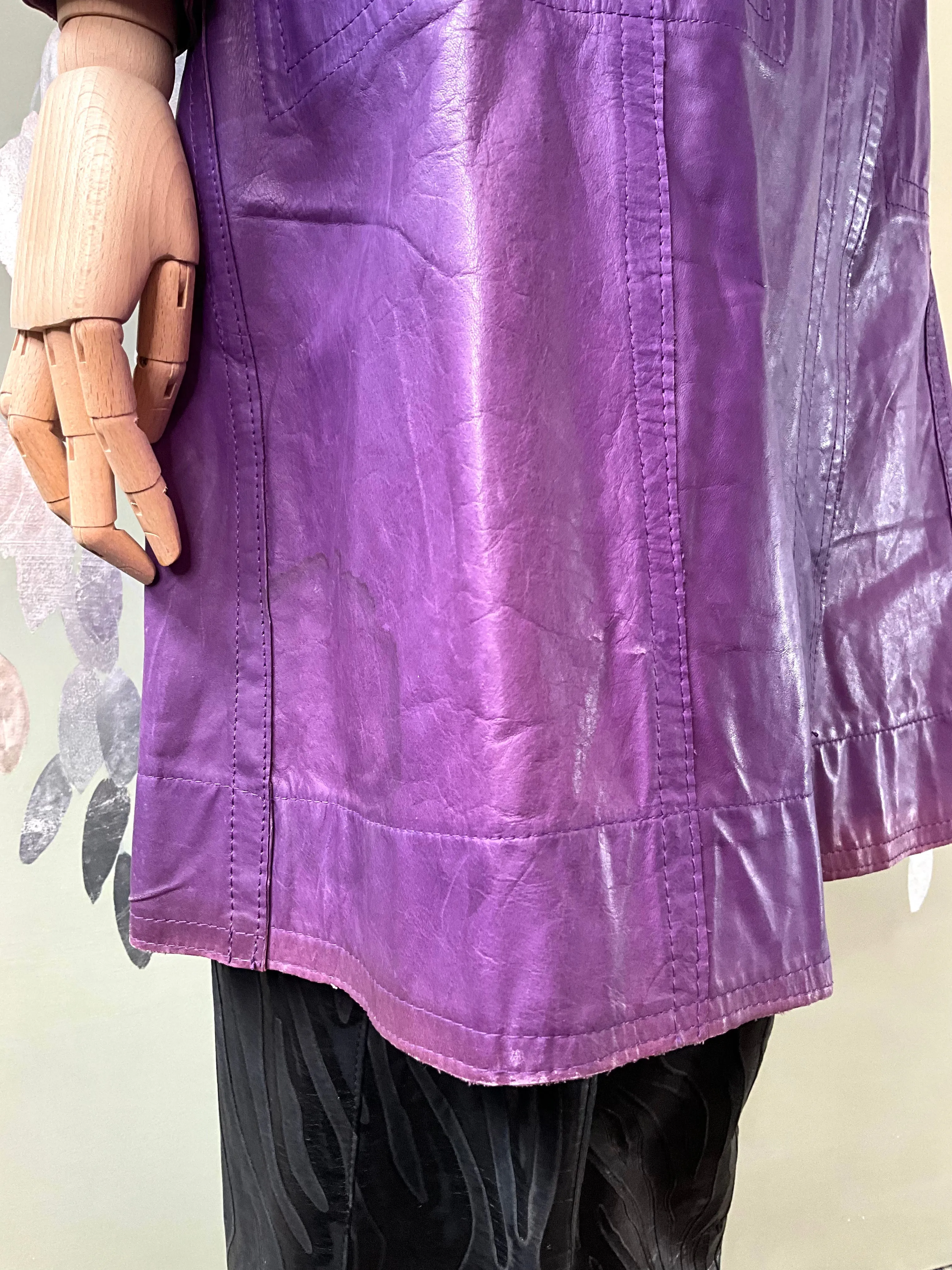 Vintage 1970s Purple Leather Reversible Snap Front Coat, XS