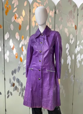 Vintage 1970s Purple Leather Reversible Snap Front Coat, XS