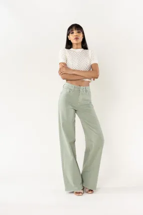 Wholesale Mole High Waist Wide Leg Flare Jeans Sage