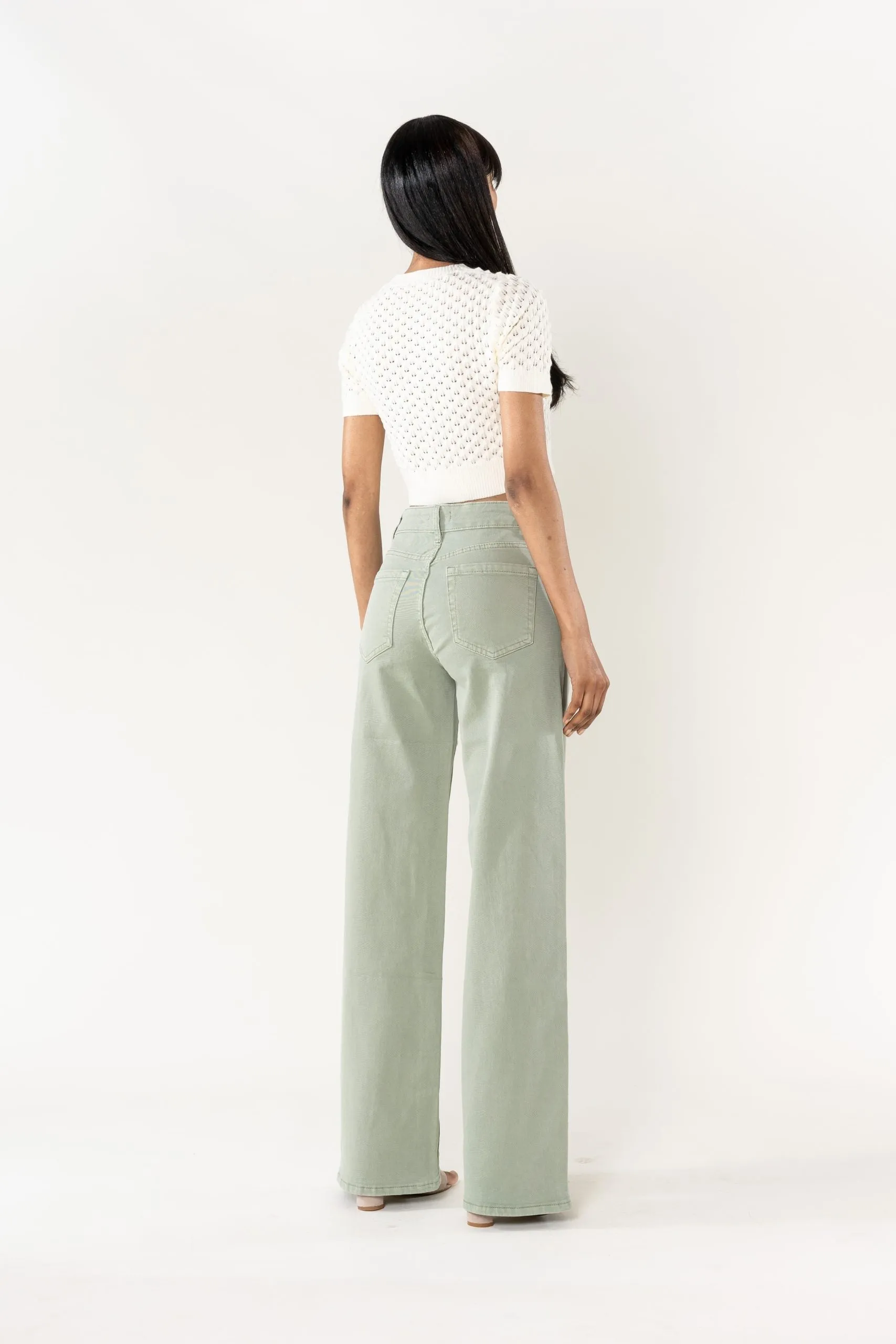 Wholesale Mole High Waist Wide Leg Flare Jeans Sage