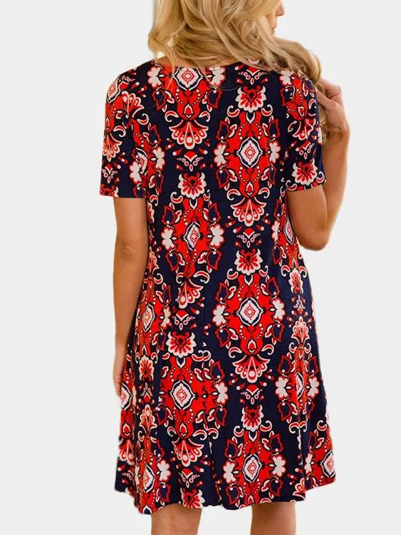 Wholesale Red Round Neck Short Sleeve Dresses