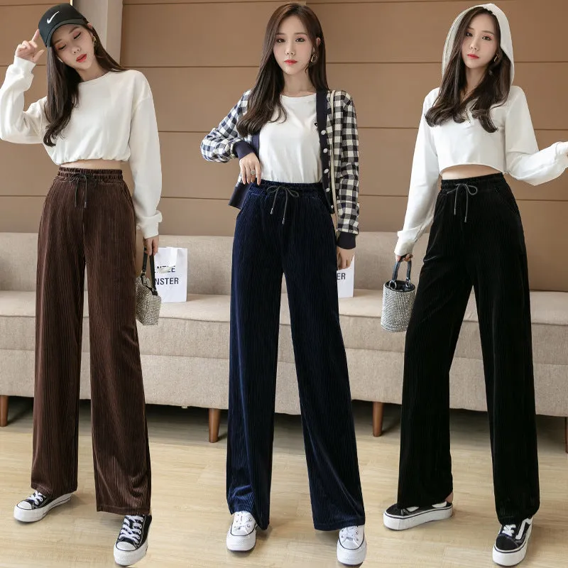 Wide Leg Korea Casual Women High Waist Loose Floor Length Straight Pants