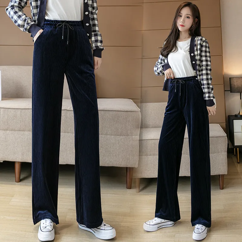 Wide Leg Korea Casual Women High Waist Loose Floor Length Straight Pants