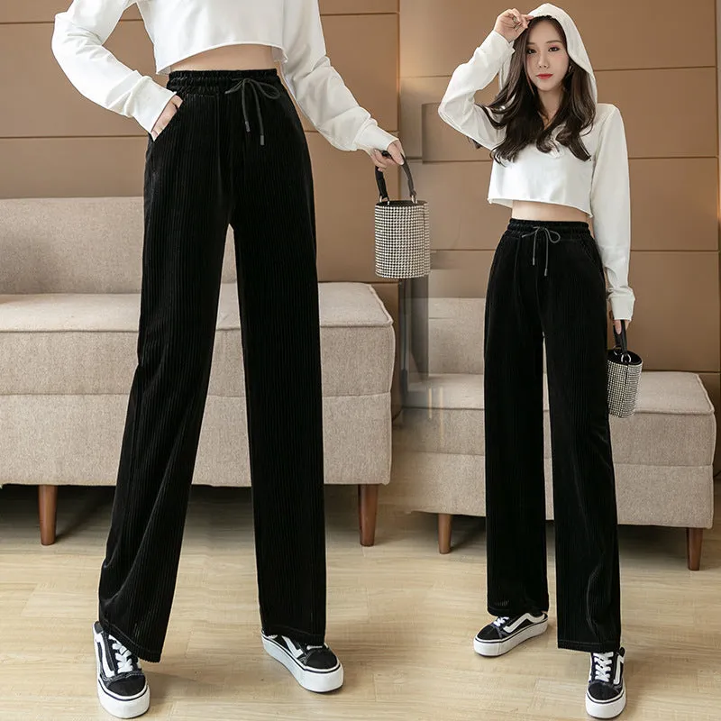 Wide Leg Korea Casual Women High Waist Loose Floor Length Straight Pants