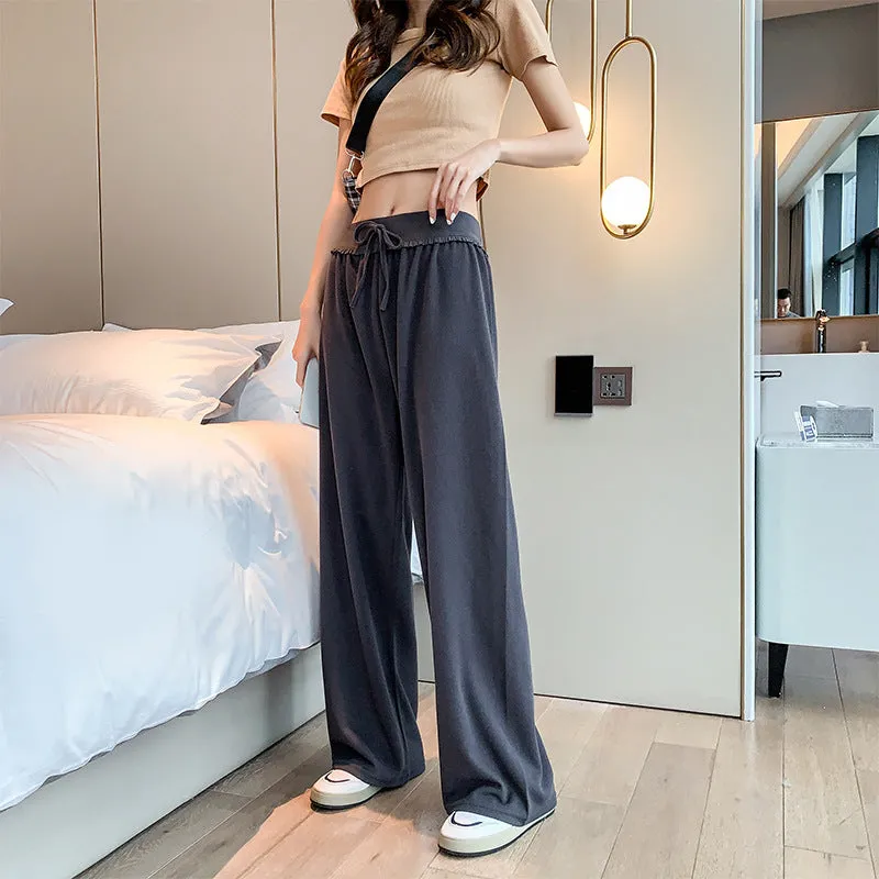 Wide Leg Women Summer Drape Ankle-Length High Waist Cool Straight Loose Casual Floor Length Long Pants