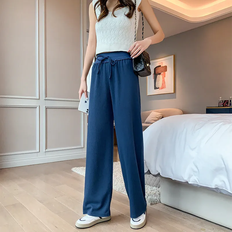 Wide Leg Women Summer Drape Ankle-Length High Waist Cool Straight Loose Casual Floor Length Long Pants