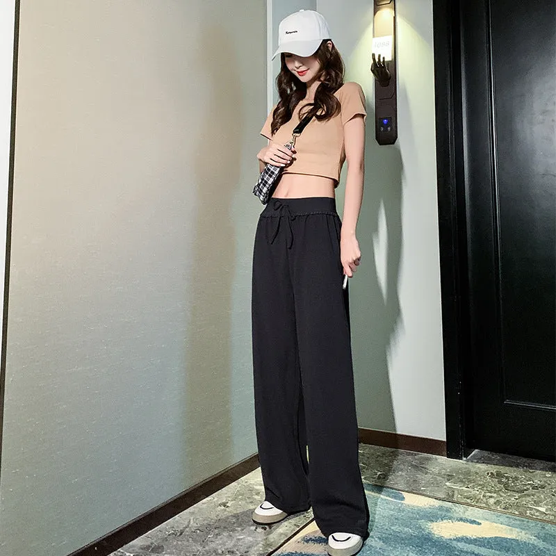 Wide Leg Women Summer Drape Ankle-Length High Waist Cool Straight Loose Casual Floor Length Long Pants