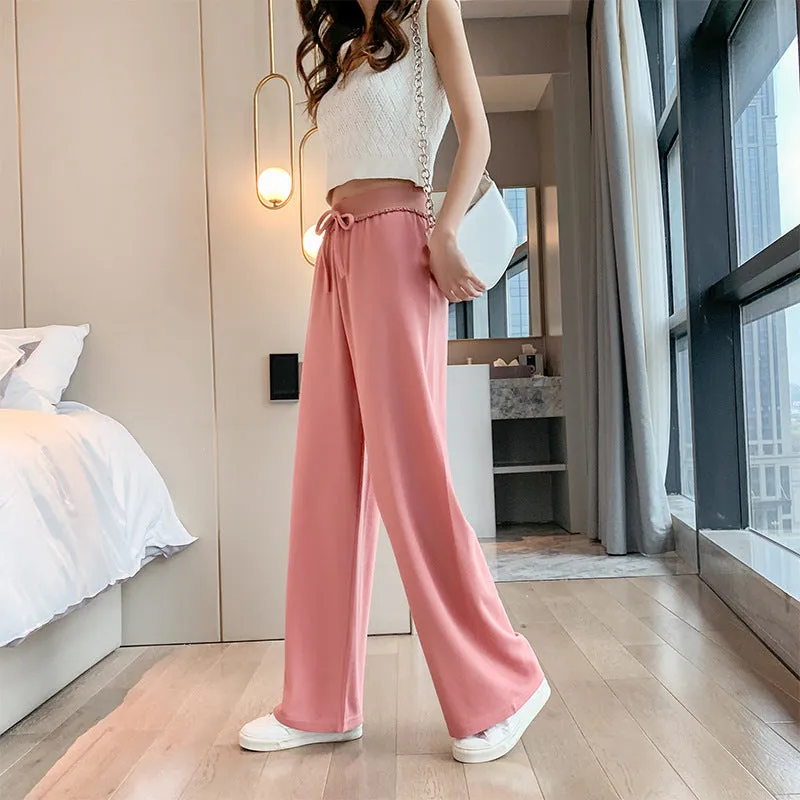 Wide Leg Women Summer Drape Ankle-Length High Waist Cool Straight Loose Casual Floor Length Long Pants