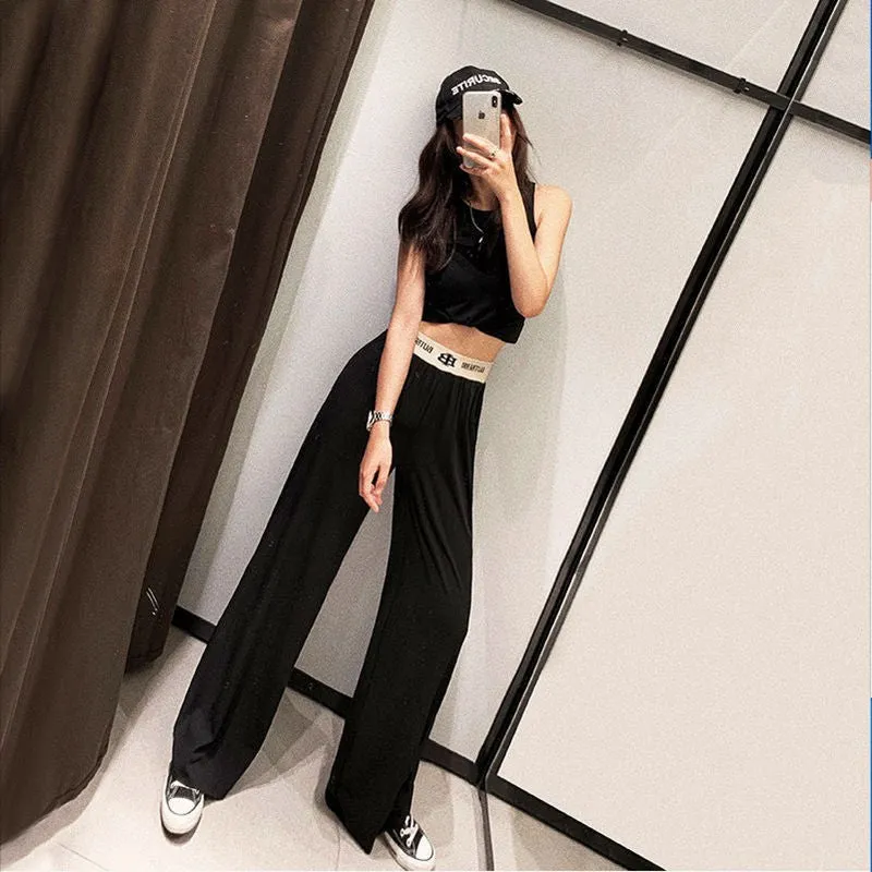 Women Loose Slim-Look High Waist Drape Floor Length Long Pants Culottes Straight Casual Plus Size Pants