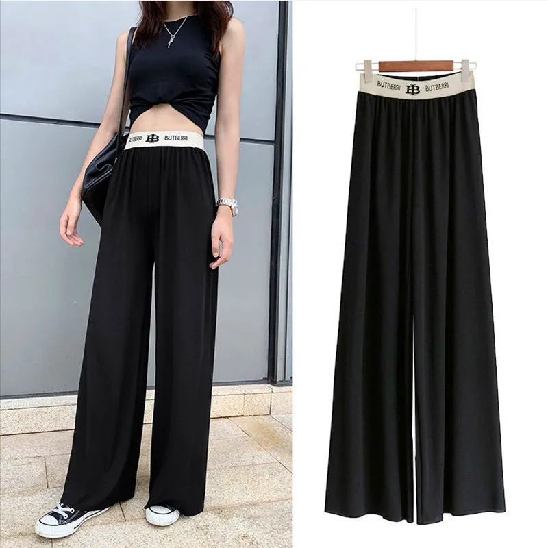 Women Loose Slim-Look High Waist Drape Floor Length Long Pants Culottes Straight Casual Plus Size Pants