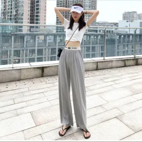 Women Loose Slim-Look High Waist Drape Floor Length Long Pants Culottes Straight Casual Plus Size Pants