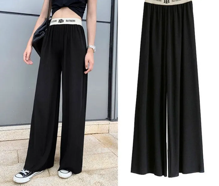 Women Loose Slim-Look High Waist Drape Floor Length Long Pants Culottes Straight Casual Plus Size Pants