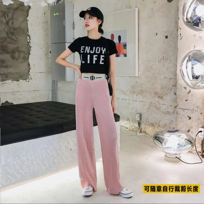 Women Loose Slim-Look High Waist Drape Floor Length Long Pants Culottes Straight Casual Plus Size Pants