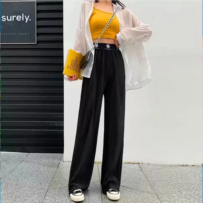 Women Loose Slim-Look High Waist Drape Floor Length Long Pants Culottes Straight Casual Plus Size Pants