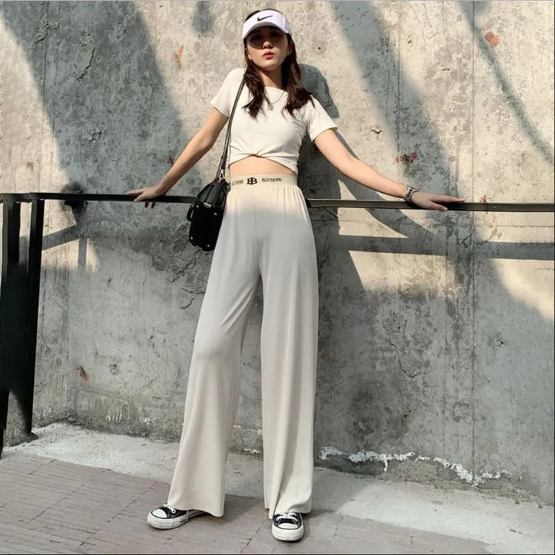 Women Loose Slim-Look High Waist Drape Floor Length Long Pants Culottes Straight Casual Plus Size Pants