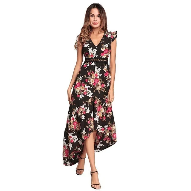 Women Summer  Print Lace Backless Party  Boho Lining  Dress